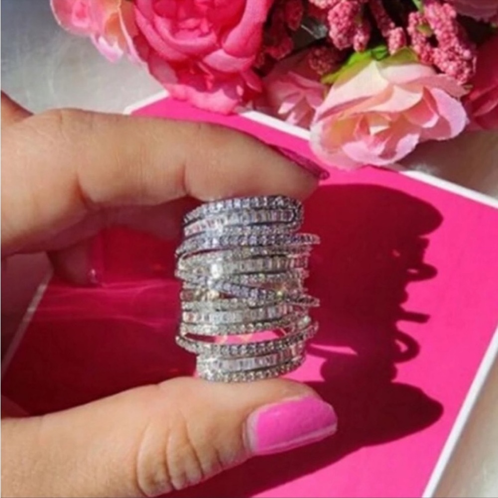 NWT 6.4 Carat Sterling Silver Simulated Diamond Wide Band Wrap Ring - Picture 13 of 13